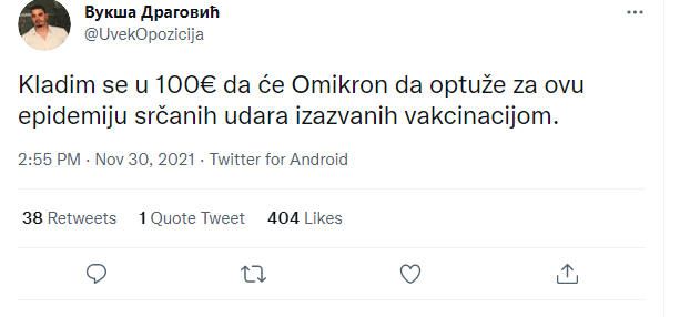 Цвркут дана – tweet of the day: Вукша Драговић @UvekOpozicija