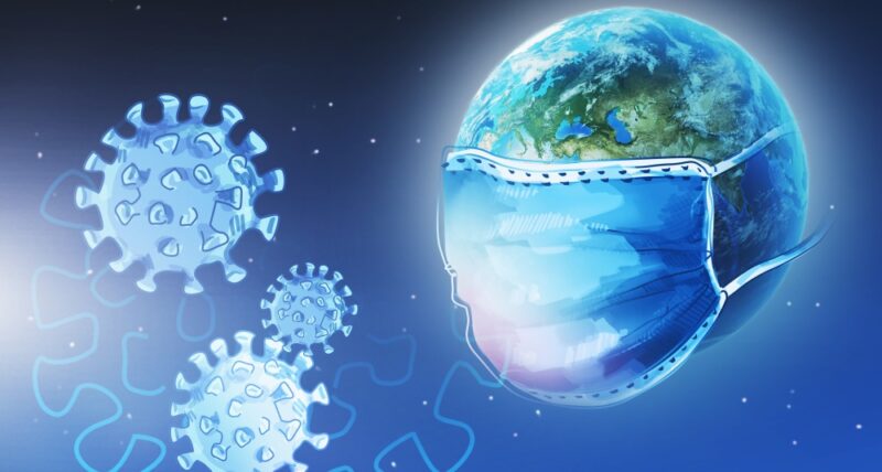 Earth in mask, coronavirus pandemia