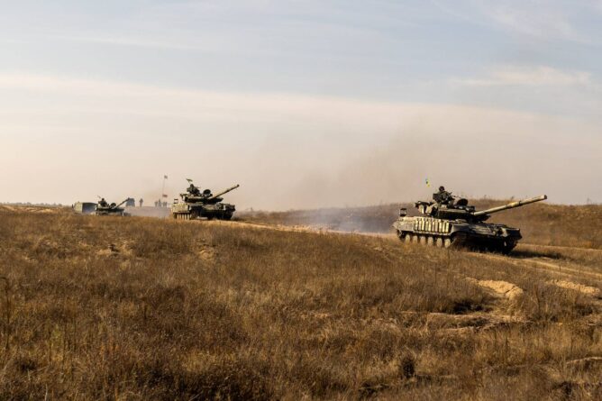 Ukrainian Armed Forces hold drills near the border with Russian-annexed Crimea in Kherson region