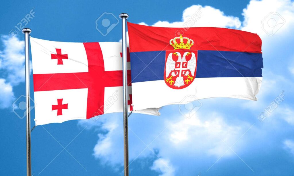 Georgia flag with Serbia flag, 3D rendering