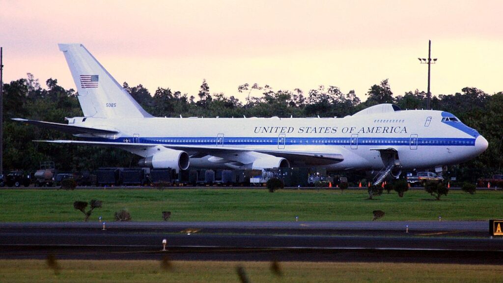 Air Force E-4B National Airborne Operations Center aircraft launched into the air