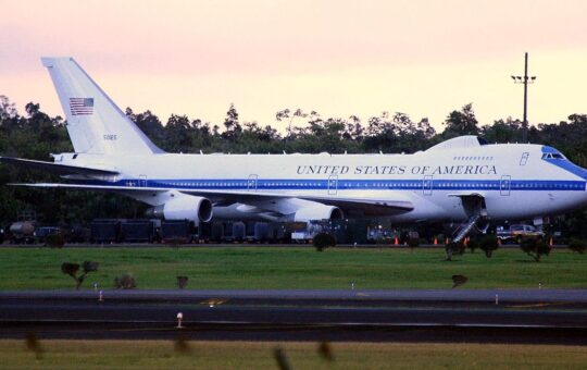Air Force E-4B National Airborne Operations Center aircraft launched into the air