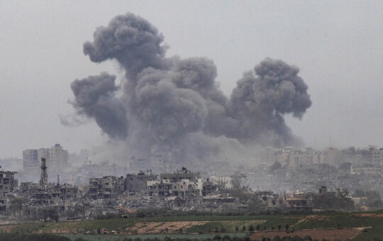 Smoke rises from northern Gaza after an Israeli airstrike, seen from Sderot, Israel, on Sunday, Oct. 29, 2023. (Tamir Kalifa/The New York Times)