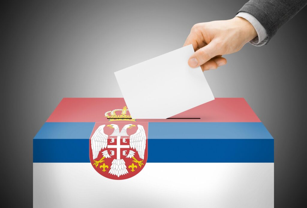 Voting concept - Ballot box painted into national flag colors - Serbia