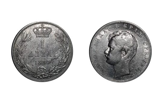 1,Dinar,1897,Aleksandar,I.,Coin,Of,Serbia.,Obverse,Portrait