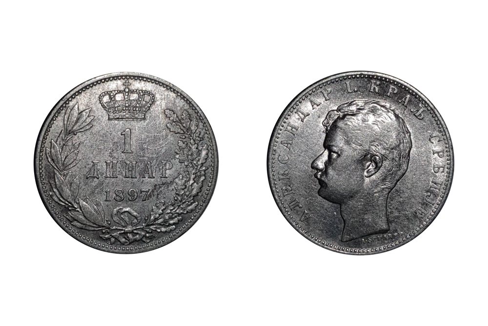 1,Dinar,1897,Aleksandar,I.,Coin,Of,Serbia.,Obverse,Portrait