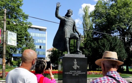 Monument to the first Bosnian King Stjepan Tvrtko Kotromanic erected in Sarajevo