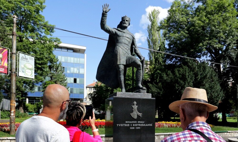 Monument to the first Bosnian King Stjepan Tvrtko Kotromanic erected in Sarajevo