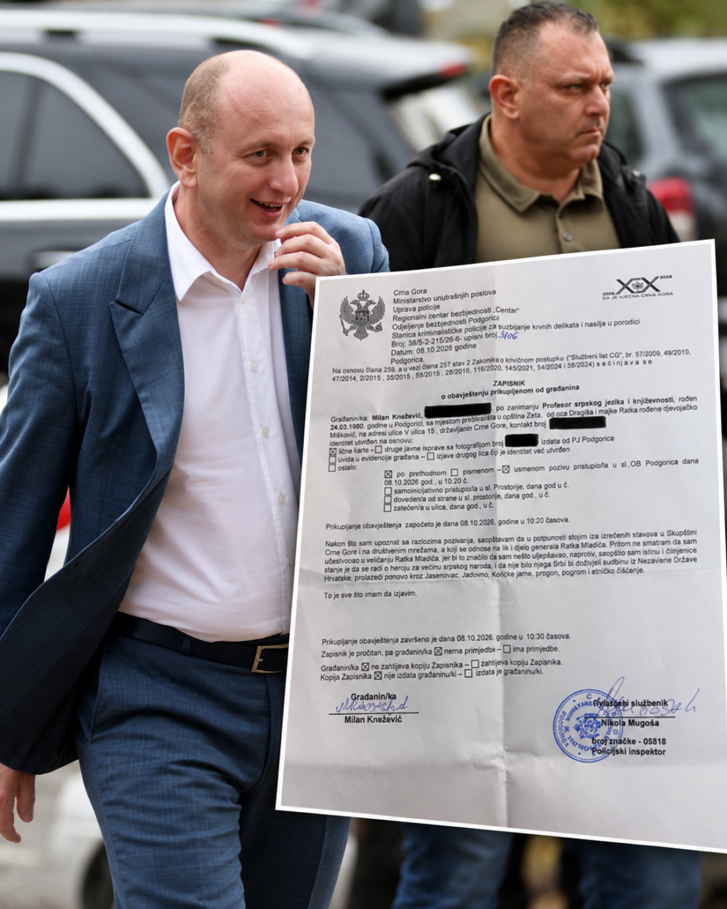 Milan Knežević with official police record